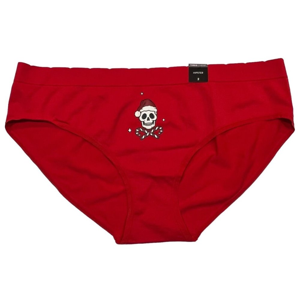 NWT TORRID Hipster Pantie Sz 2X Red Christmas Skulls - Picture 1 of 4